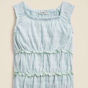 smocked lettuce-edge tank top in crinkled jersey